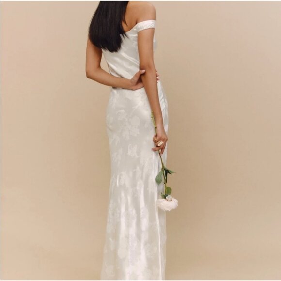 NWT Reformation Alisa Silk Maxi Dress in Ivory Jacquard - Picture 2 of 15